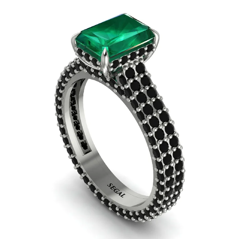 Ladies engagement rings minimalist trends-Radiant Cut Emerald Pave Engagement Ring - Kenzie No. 36