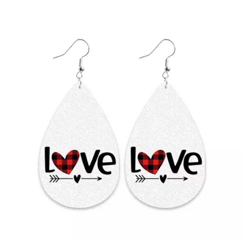 Ladies earrings celebrity trends-Leather "LOVE" Drop Earrings