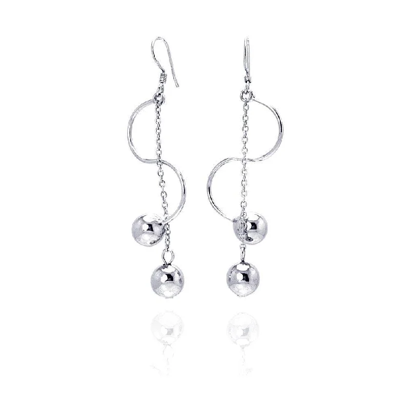 Ladies earrings pure silver-Silver 925 Rhodium Plated Two Hanging Ball Twisted Dangling Hook Earrings - DSE00038