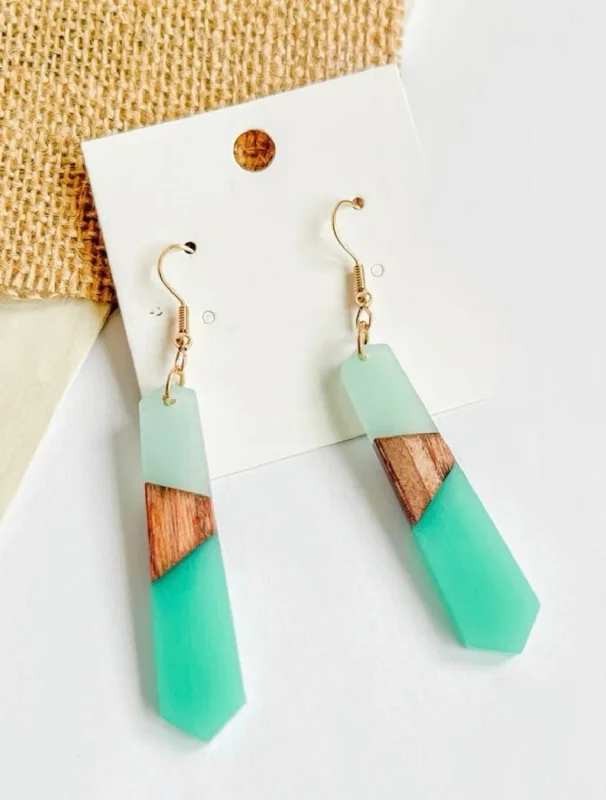 Ladies earrings pure silver-Gorgeous Turquoise Resin and Wood Earrings