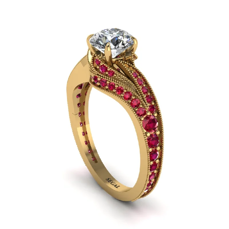 Ladies engagement rings colorful gems-Ruby 14K Gold Pave Engagement Ring - Magnolia No. 46