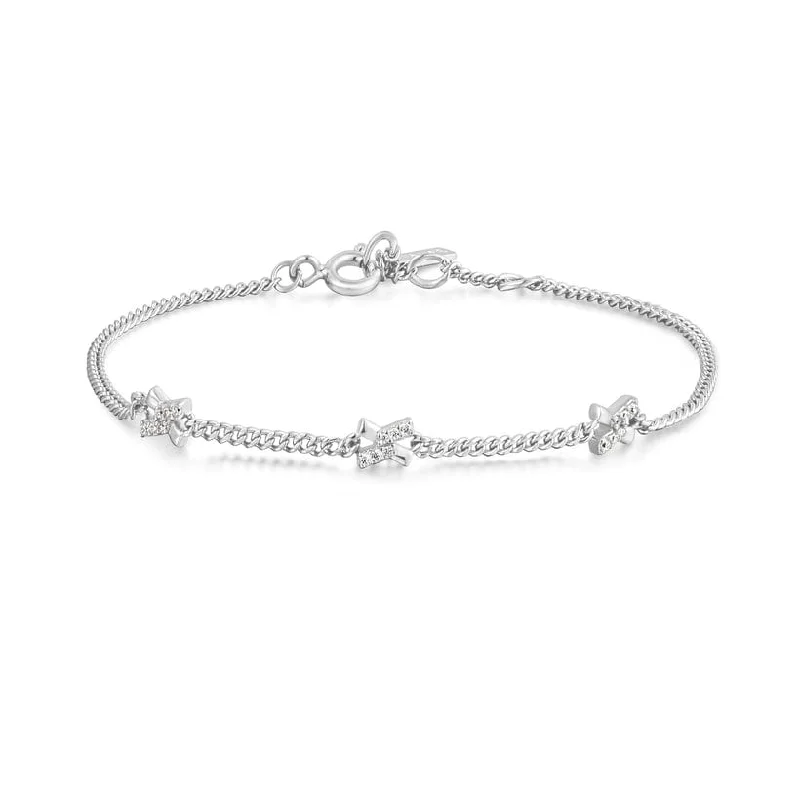 Ladies bracelets cute designs-Silver Cross Station Bracelet