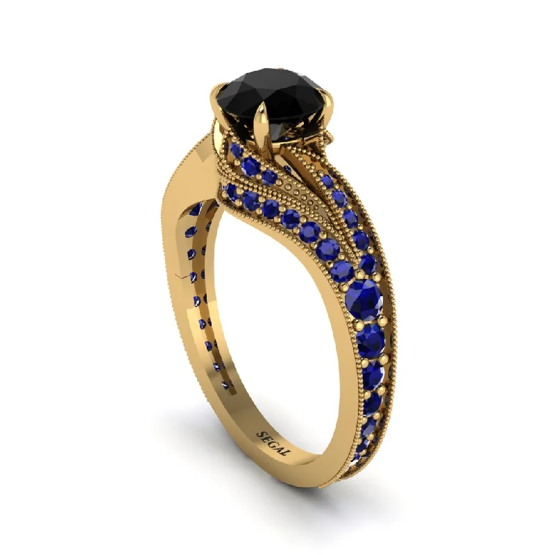 Ladies engagement rings timeless elegance-Sapphire 14K Gold Pave Engagement Ring - Magnolia No. 67