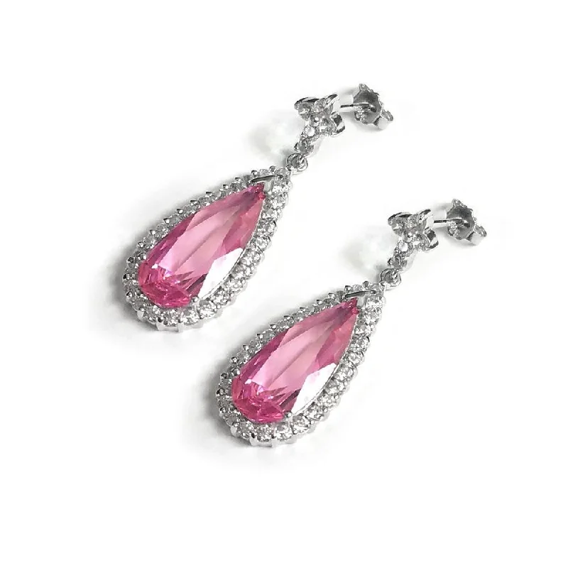 Ladies earrings luxurious appeal-Silver 925 Rhodium Plated Multicolor Teardrop CZ Dangling Earrings - STE00163