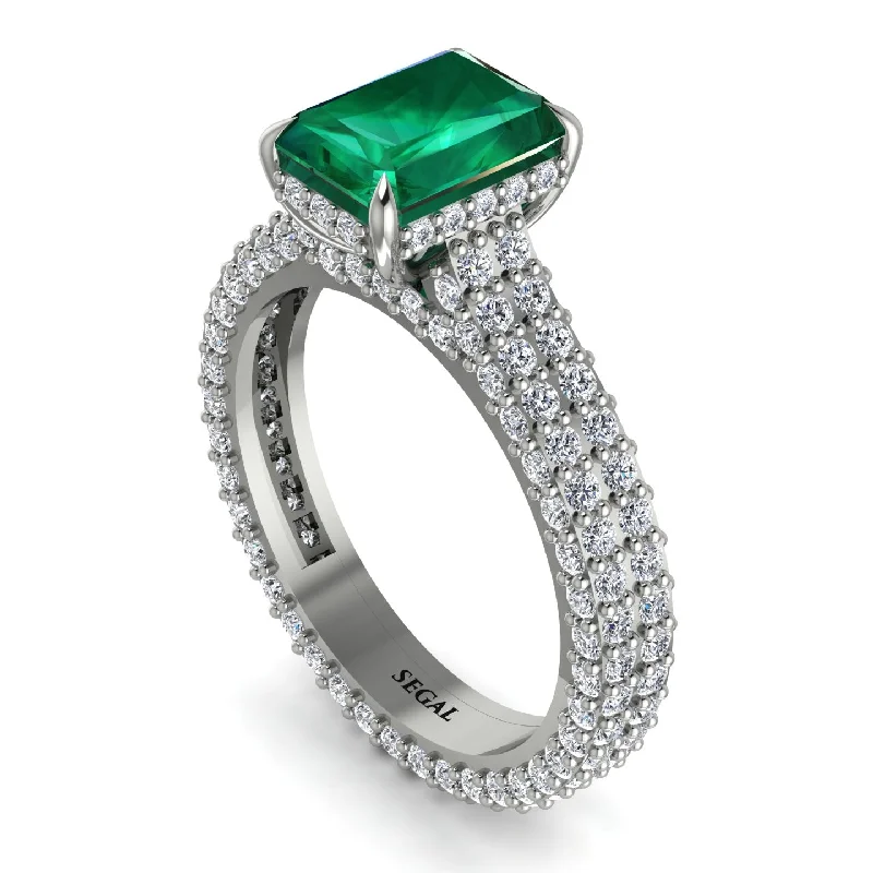 Ladies engagement rings investment value-Radiant Cut Emerald Pave Engagement Ring - Kenzie No. 6