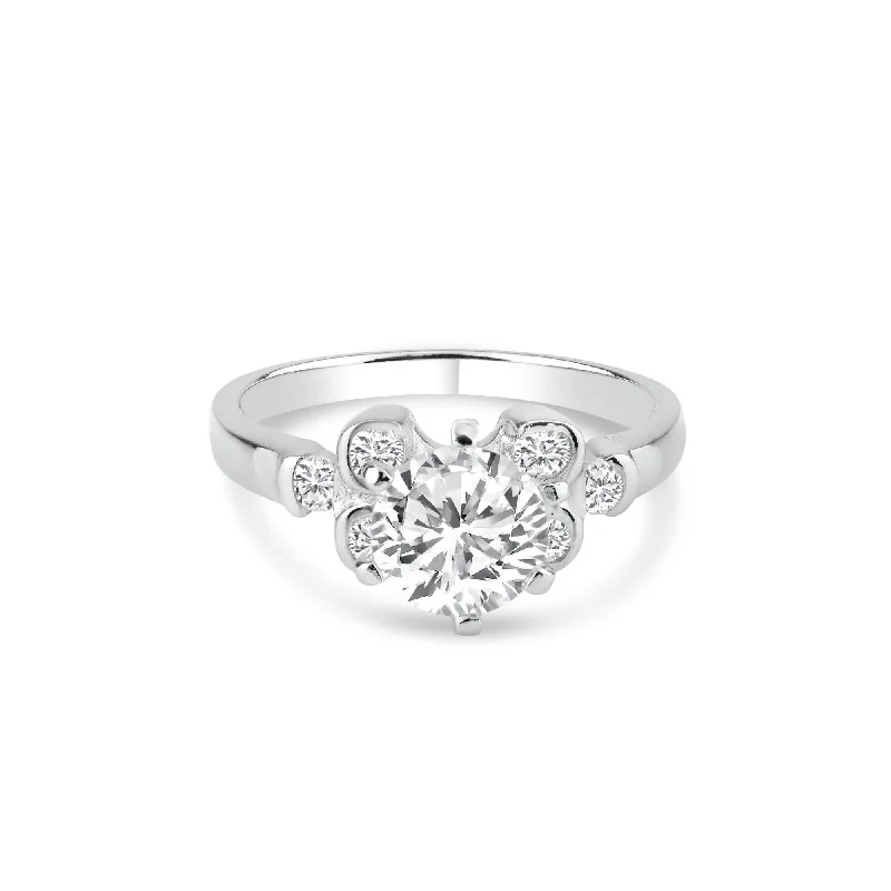 Ladies rings anniversary picks-Silver 925 Rhodium Plated Clear CZ Bubble Sides Bridal Ring - BGR00722