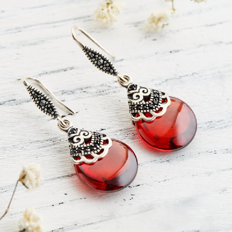 Ladies earrings hypoallergenic-Garnet Earrings of Tenderness