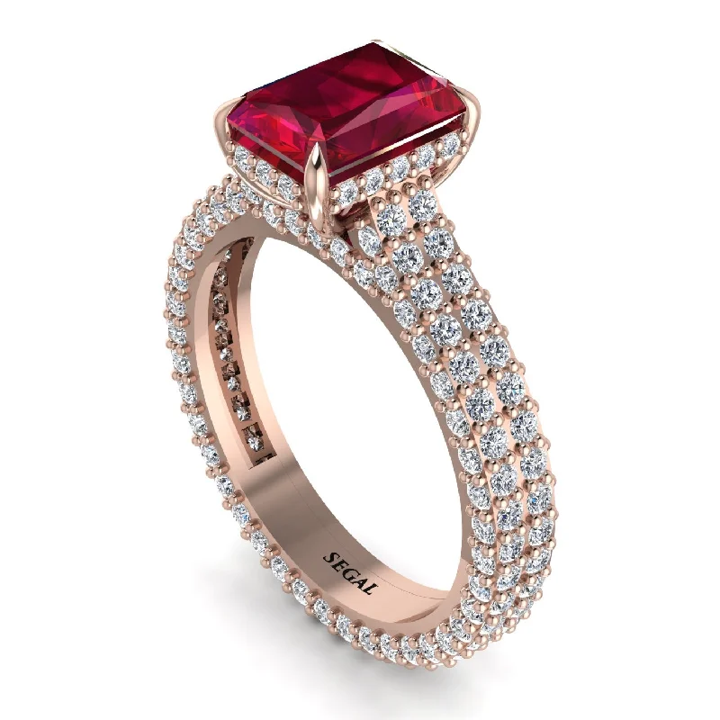 Ladies engagement rings conflict-free-Radiant Cut Ruby Pave Engagement Ring - Kenzie No. 11