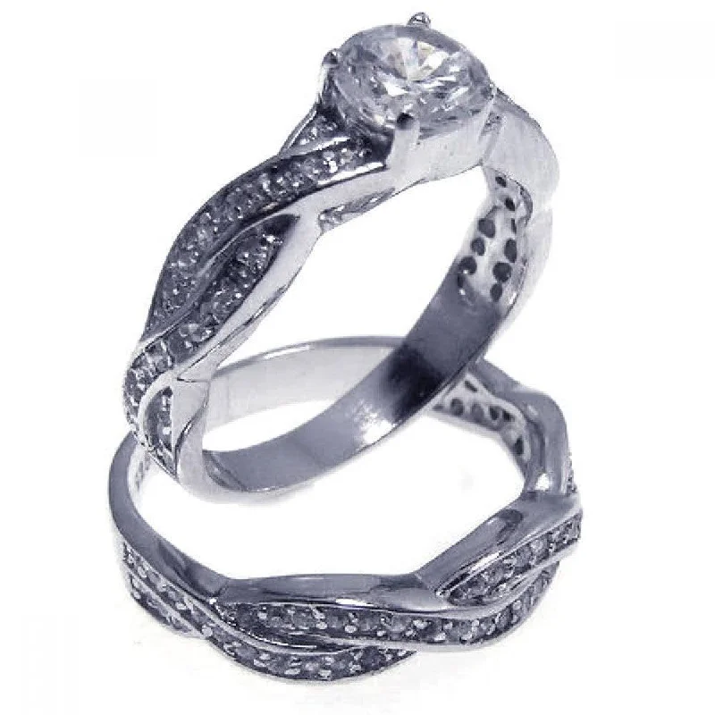 Ladies rings wedding accessories-Silver 925 Rhodium Plated CZ Ring Pair Set - STR00544