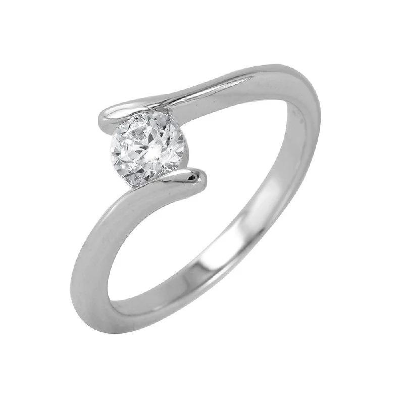 Ladies rings celebrity trends-Silver 925 Rhodium Plated Single CZ Plain Ring - BGR00854