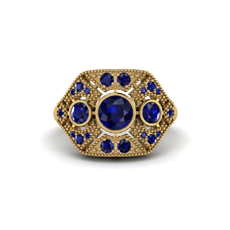 Ladies engagement rings discount offers-Sapphire Art Deco Geometric Engagement Ring - Haven No. 73