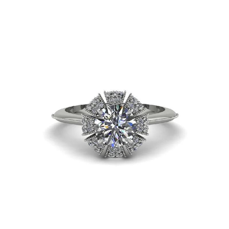 Ladies engagement rings solitaire stones-Diamond Crown Halo Engagement Ring - Annie No. 3