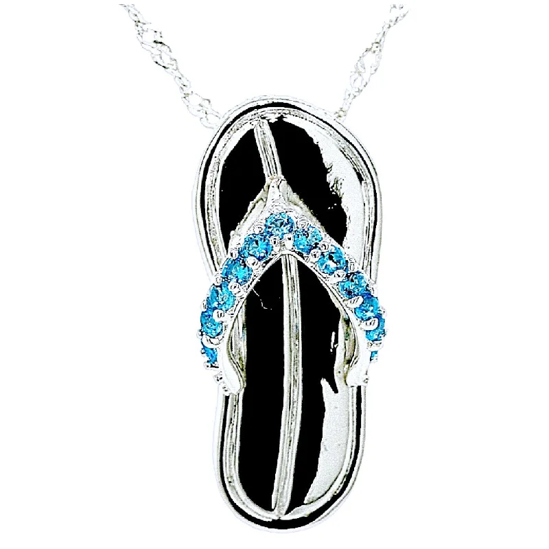 Ladies rings care tips-Caribbean Blue Flip Flop By The Sea Necklace