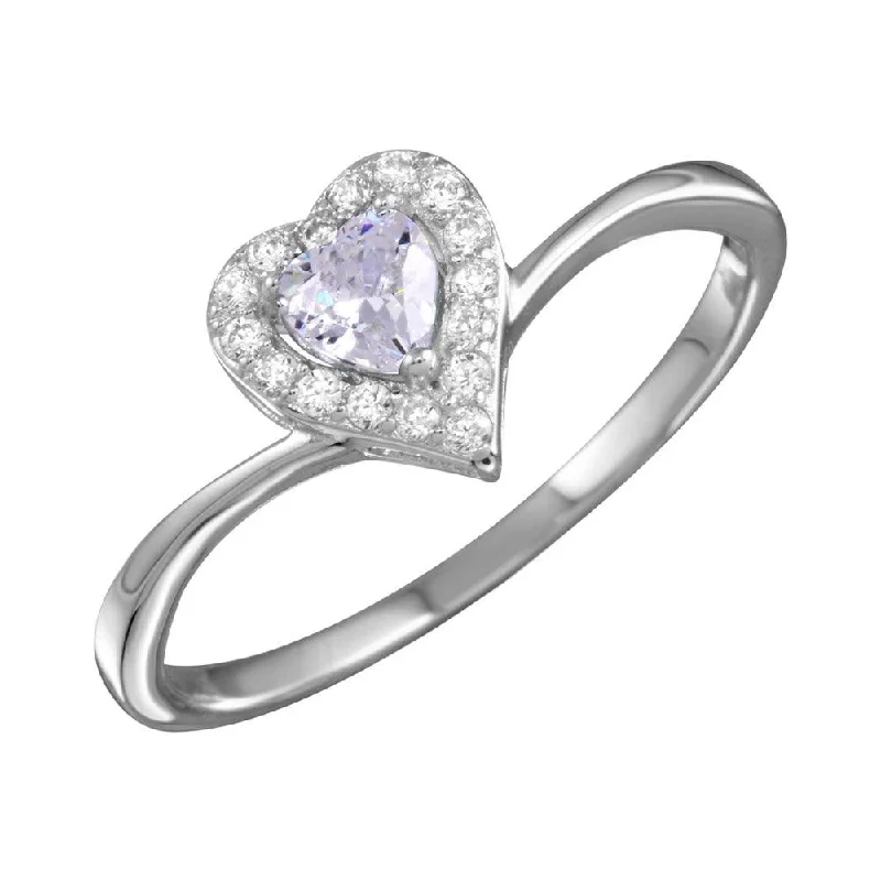 Ladies rings minimalist trends-Rhodium Plated 925 Sterling Silver Clear Heart Ring with CZ - BGR01153CLR