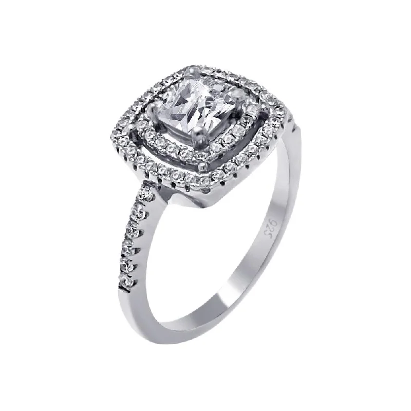 Ladies rings top brands-Silver 925 Rhodium Plated Micro Pave Clear CZ Multi Layer Square Ring - ACR00063