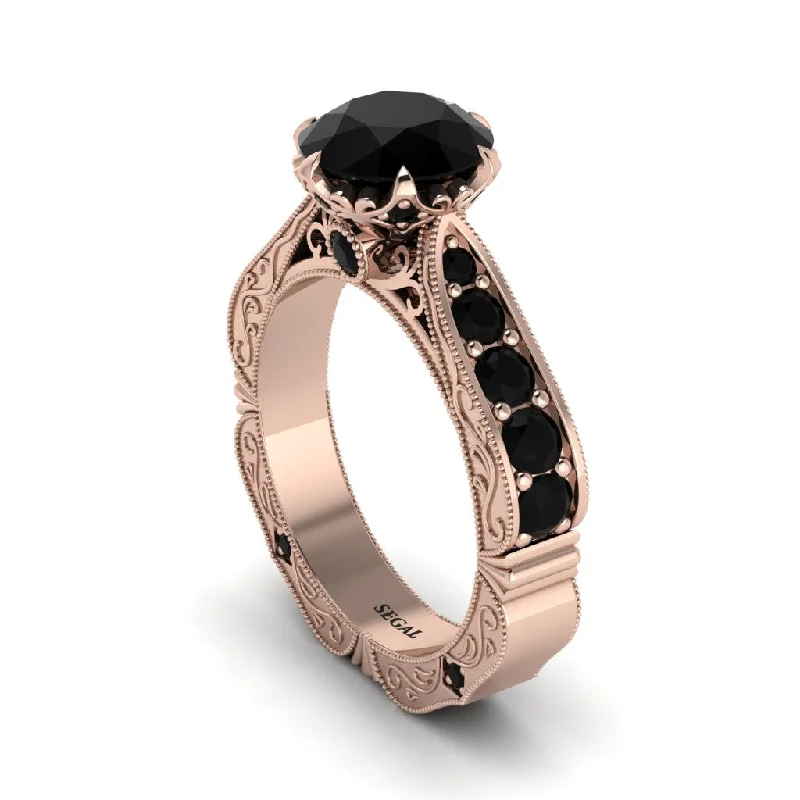 Ladies engagement rings pave settings-Black Diamond Victorian Scroll Engagement Ring - Kehlani No. 38