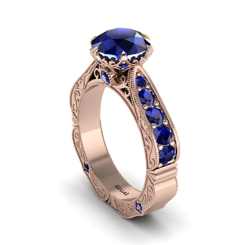 Ladies engagement rings dainty looks-Sapphire Victorian Scroll Engagement Ring - Kehlani No. 74