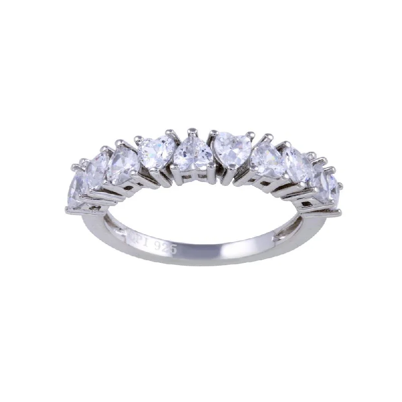 Ladies rings investment value-Rhodium Plated 925 Sterling Silver Multi Heart CZ Ring  - STR01132RH