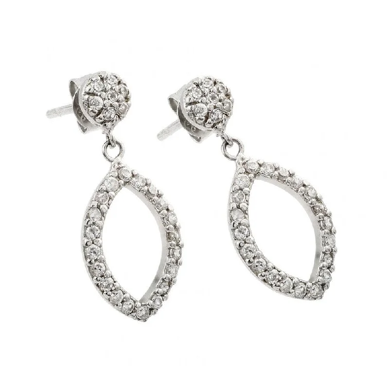 Ladies earrings buying guide-Clearance-Silver 925 Rhodium Plated Open Marquise CZ Dangling Earrings - STE00517