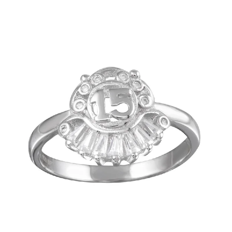 Ladies rings collectible pieces-Rhodium Plated 925 Sterling Silver 15 Ring with CZ - TMR00005