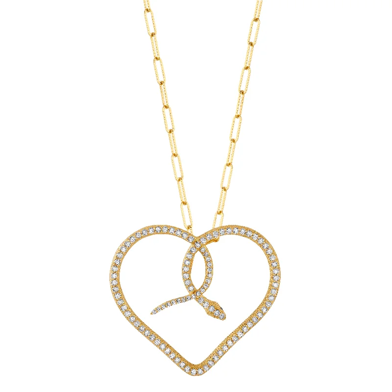 Ladies rings index finger-Diamond Snake Heart Necklace