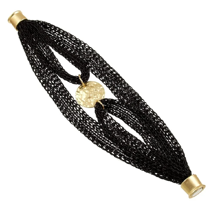 Ladies bracelets popular brands-Black Mesh Gold Coin Bracelet