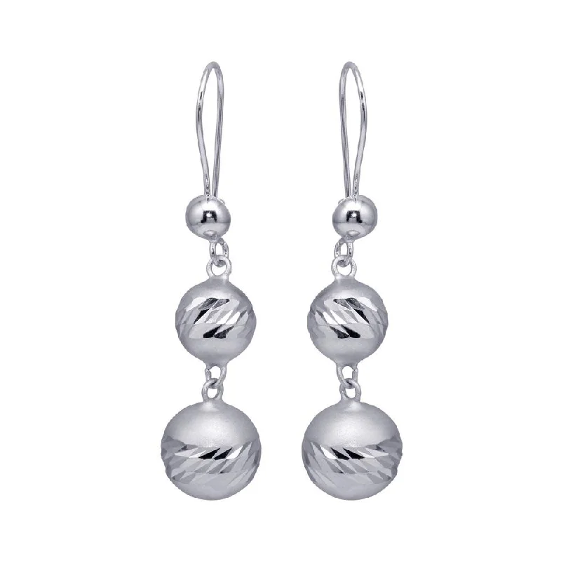 Ladies earrings limited editions-Silver 925 Rhodium Plated Three Graduated Dangling Spheres Hook Earrings - DSE00073