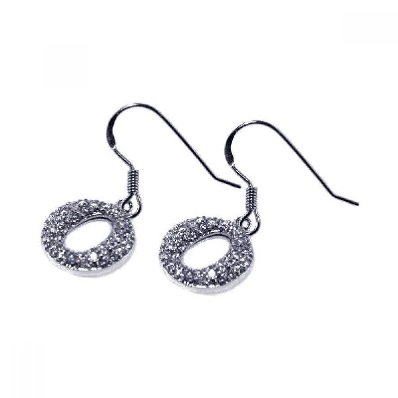 Ladies earrings care tips-Clearance-Silver 925 Rhodium Plated Round Oval CZ Dangling Hook Earrings - STE00245