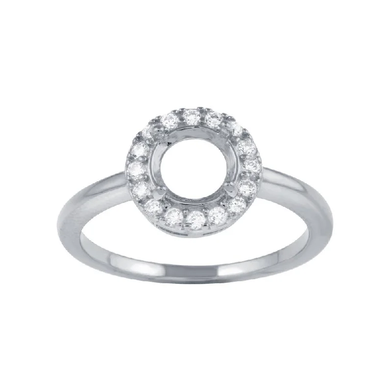 Ladies rings open patterns-Rhodium Plated 925 Sterling Silver Clear CZ Round Mounting Ring - BGR01333