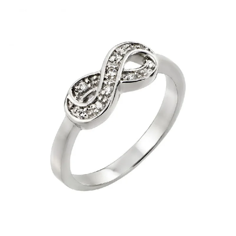 Ladies rings boho charm-Silver 925 Rhodium Plated Clear CZ Mini Infinity Ring - BGR00769