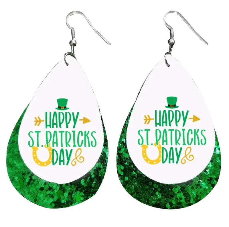 Ladies earrings gothic charm-Happy St. Patrick's Day Leather Drop Earrings