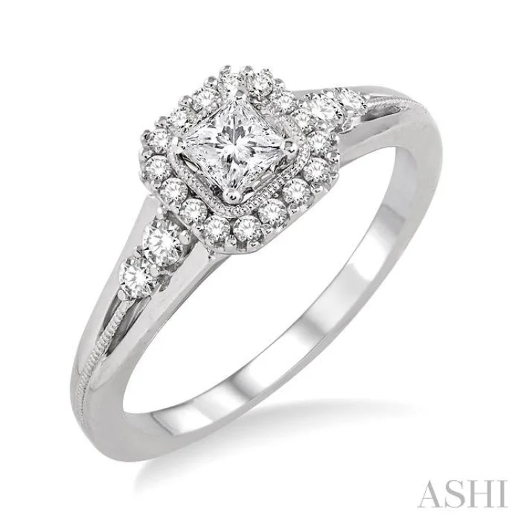 Ladies engagement rings punk edge-1/4 Ctw Diamond Semi-Mount Engagement Ring in 14K White Gold