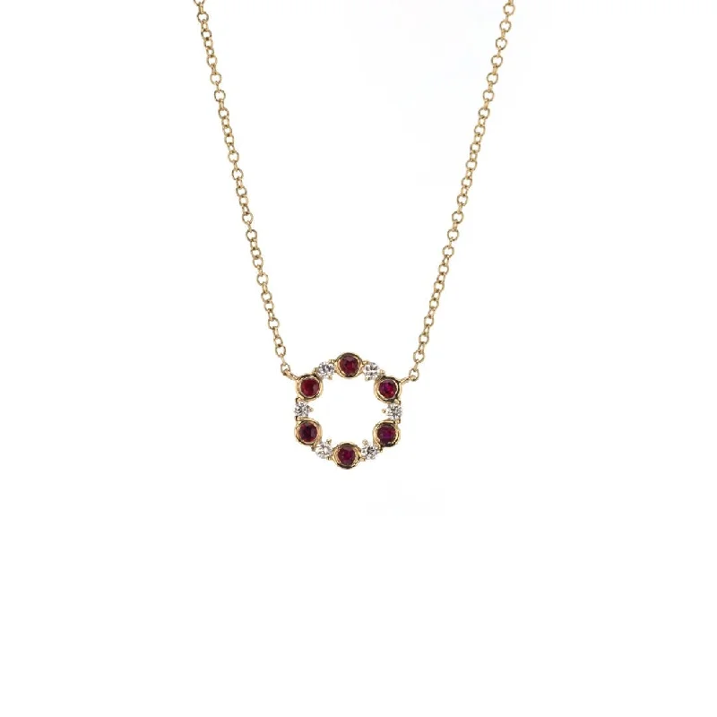 Ladies rings trending styles-Ruby & Diamond Stationary Pendant Necklace | M10278827