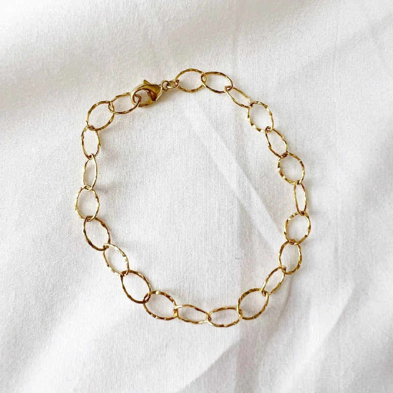 Ladies bracelets daily wear-London Hammered Paperclip Chain Bracelet Gold Filled