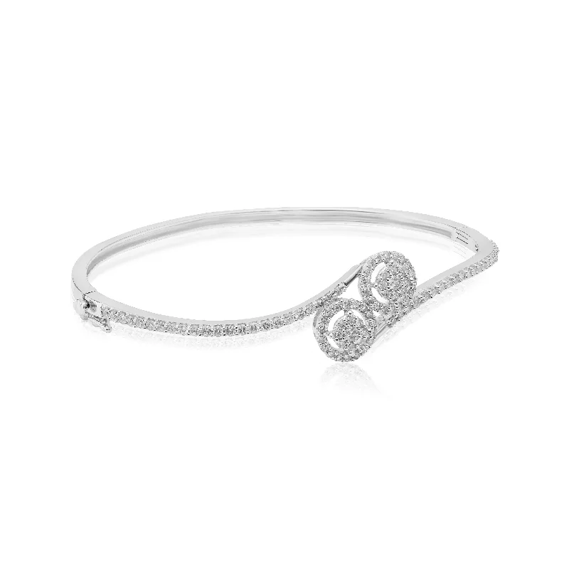 Ladies bracelets anniversary picks-Double Cluster Diamond Bangle Bracelet