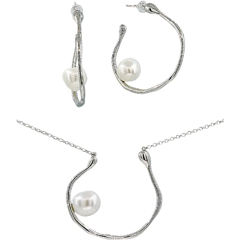 Ladies rings minimalist looks-Chic Fresh Water Pearl Necklace & Earring Set