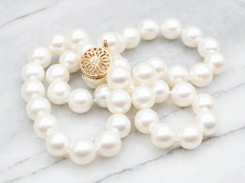 Ladies rings diamond accents-Big White Pearl Beaded Necklace with Diamond Clasp