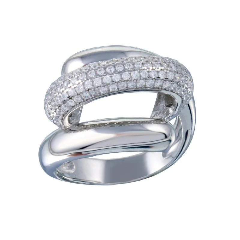 Ladies rings classic designs-Rhodium Plated 925 Sterling Silver Clear Micro Pave CZ Twist Ring - STR01118