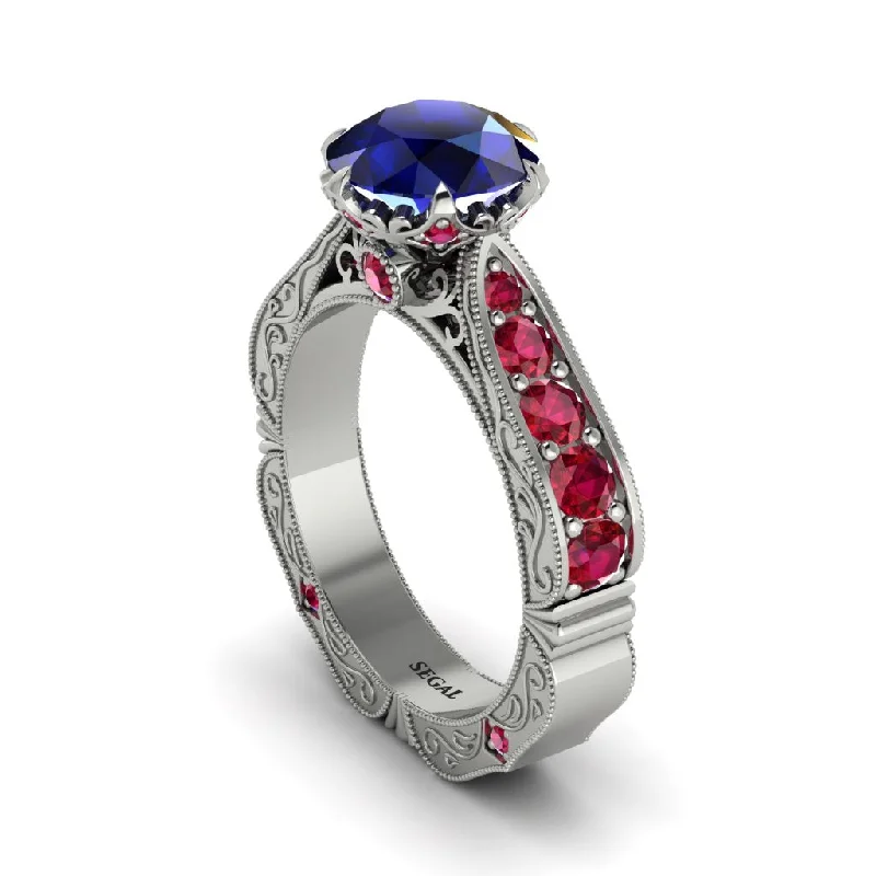 Ladies engagement rings pear designs-Sapphire Victorian Scroll Engagement Ring - Kehlani No. 60