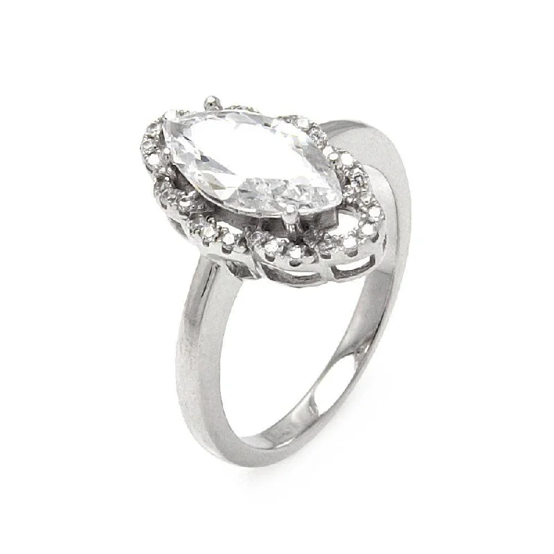 Ladies rings custom pieces-Silver 925 Rhodium Plated Micro Pave Clear CZ Marquise Ring - ACR00060