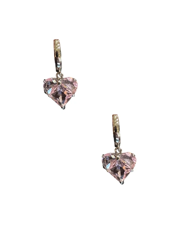 Ladies earrings heart motifs-Silver Love Heart Earring - Pink