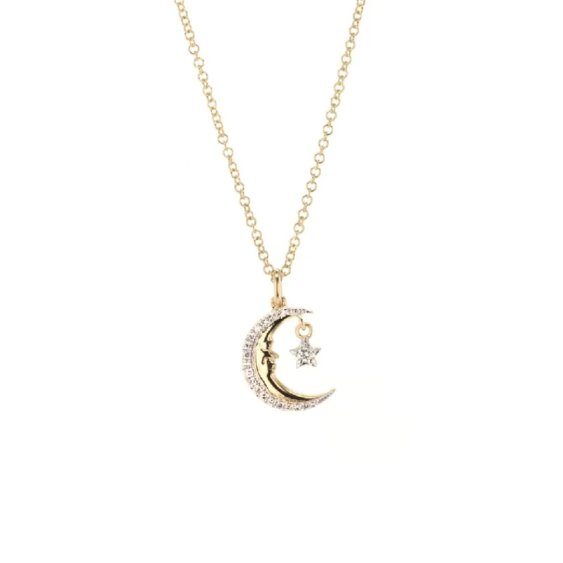 Ladies rings office styles-0.07 ctw Diamond Moon & Star Necklace