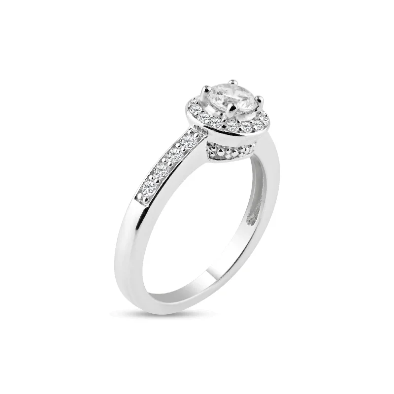 Ladies rings cute accents-Silver 925 Rhodium Plated Pave Clear Cluster CZ Ring - ACR00012