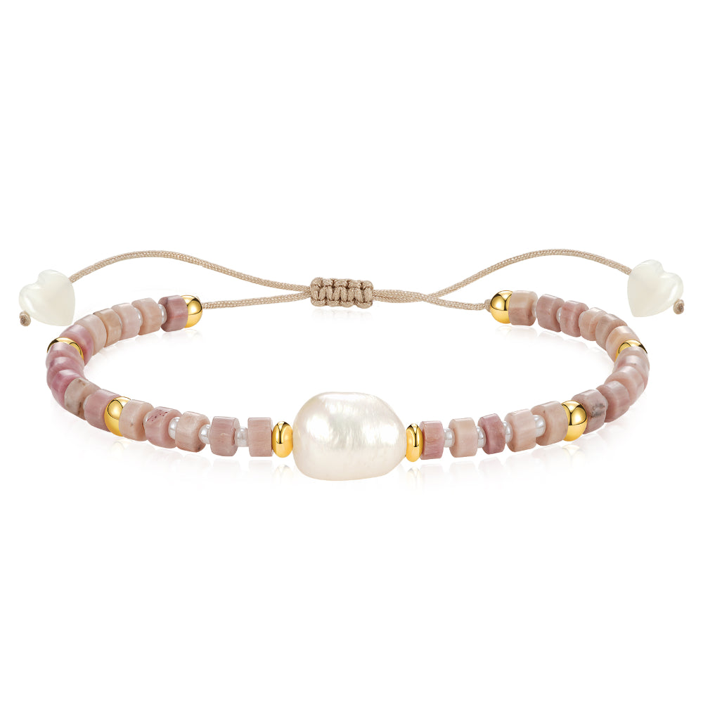 Ladies bracelets heart motifs-Adjustable Healing Crystal Bracelet Natural Rhodochrosite Gemstones Beads with Irregular Pearl