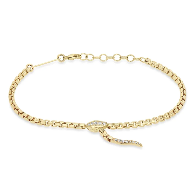 Ladies bracelets colorful stones-14k Gold Pavé Diamond Serpent Box Chain Bracelet