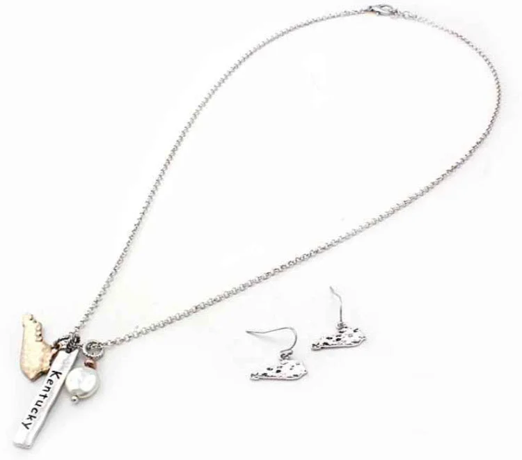 Ladies earrings youthful charm-Tri-Tone Freshwater Pearl Kentucky state Necklace w/earrings