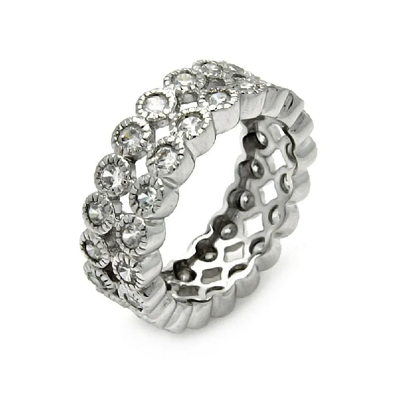 Ladies rings luxurious designs-Clearance-Silver 925 Rhodium Plated 2 Row CZ Eternity Ring - STR00118