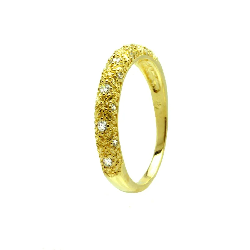 Ladies rings birthday treats-Silver 925 Gold Plated Clear CZ Gilded Ring - BGR00725