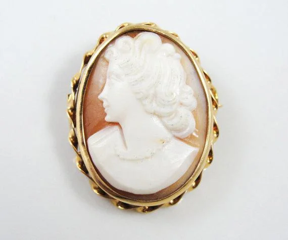 Ladies rings mature styles-Twist Bezel Cameo with Pearl Necklace Adorned Woman in Profile