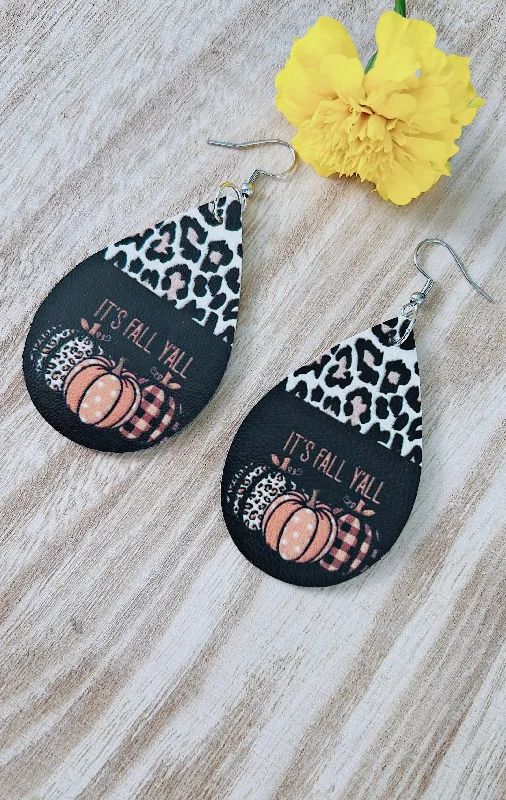 Ladies earrings youthful charm-It's Fall Y'all Leather Drop Earrings